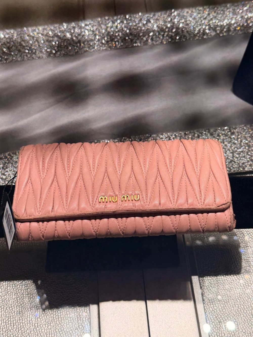 Miu Miu Matelassé Blush Pink Leather Long Flap Wallet Gold Logo